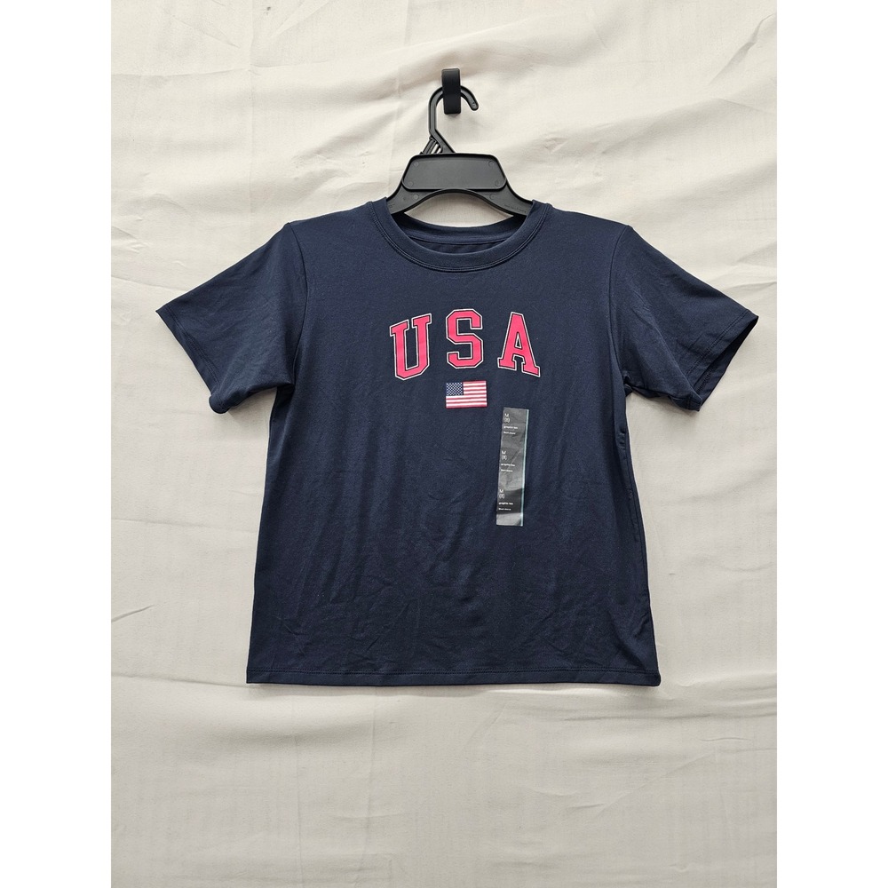 All in Motion Boys USA Flag Graphic T-Shirt Blue Polyester Blend Size Medium